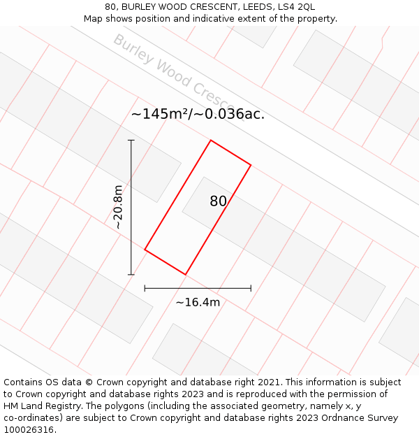 80, BURLEY WOOD CRESCENT, LEEDS, LS4 2QL: Plot and title map
