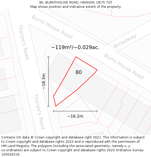 80, BURNTHOUSE ROAD, HEANOR, DE75 7GT: Plot and title map