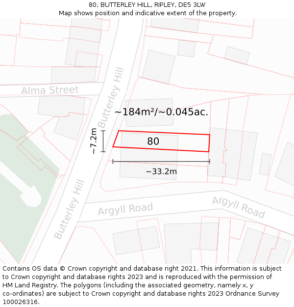 80, BUTTERLEY HILL, RIPLEY, DE5 3LW: Plot and title map