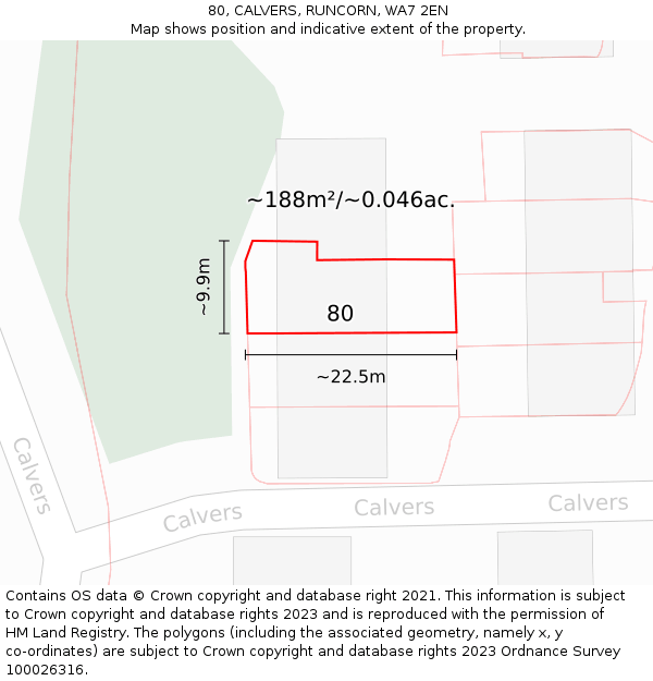 80, CALVERS, RUNCORN, WA7 2EN: Plot and title map