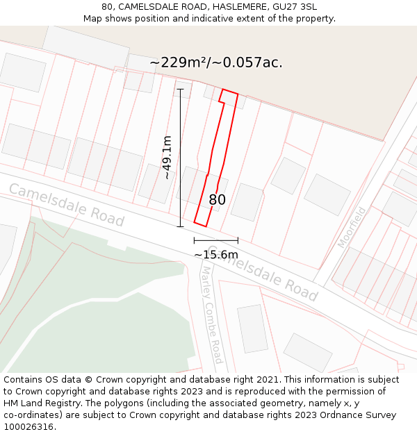 80, CAMELSDALE ROAD, HASLEMERE, GU27 3SL: Plot and title map