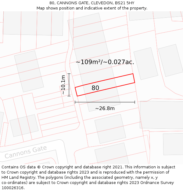 80, CANNONS GATE, CLEVEDON, BS21 5HY: Plot and title map
