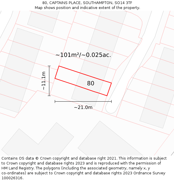 80, CAPTAINS PLACE, SOUTHAMPTON, SO14 3TF: Plot and title map