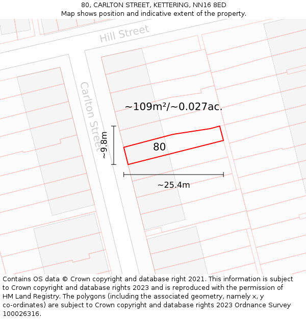 80, CARLTON STREET, KETTERING, NN16 8ED: Plot and title map