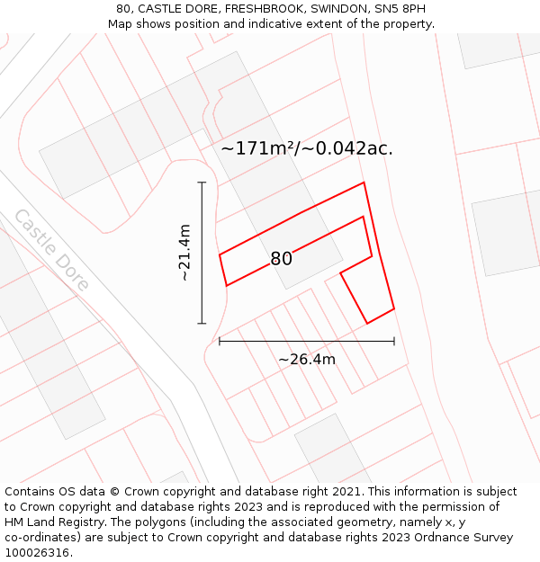 80, CASTLE DORE, FRESHBROOK, SWINDON, SN5 8PH: Plot and title map