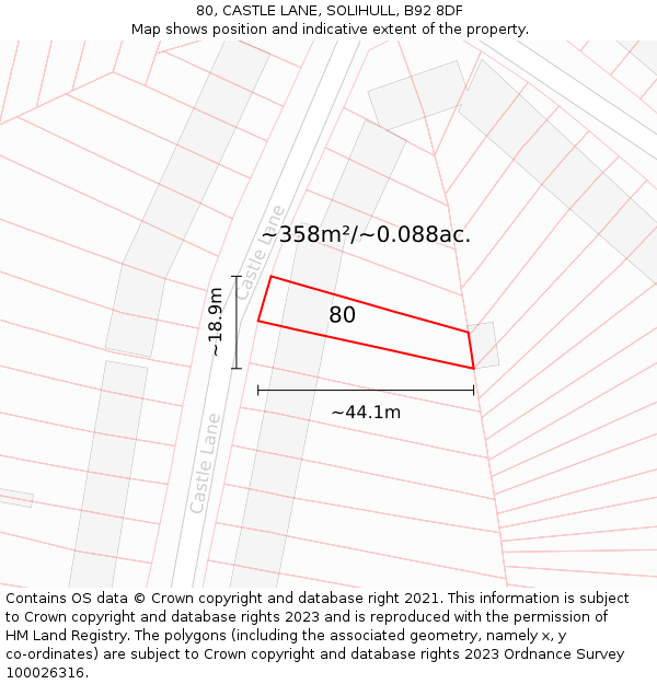 80, CASTLE LANE, SOLIHULL, B92 8DF: Plot and title map