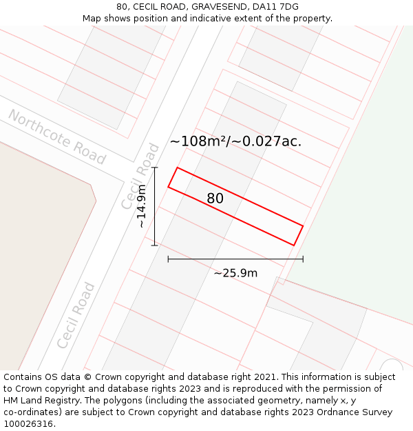 80, CECIL ROAD, GRAVESEND, DA11 7DG: Plot and title map