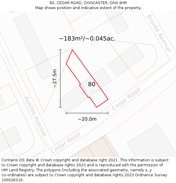 80, CEDAR ROAD, DONCASTER, DN4 9HR: Plot and title map