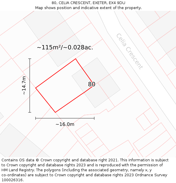 80, CELIA CRESCENT, EXETER, EX4 9DU: Plot and title map