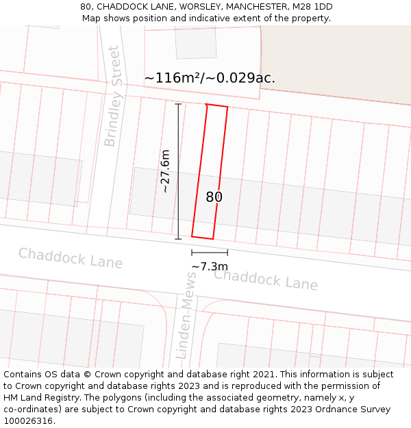 80, CHADDOCK LANE, WORSLEY, MANCHESTER, M28 1DD: Plot and title map
