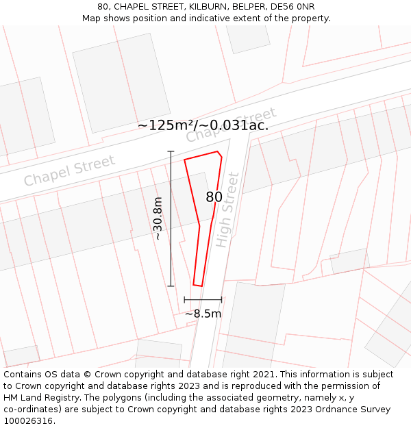 80, CHAPEL STREET, KILBURN, BELPER, DE56 0NR: Plot and title map