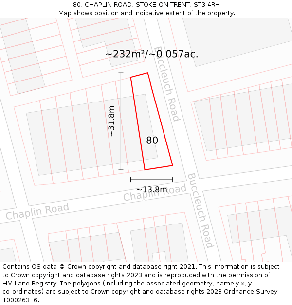 80, CHAPLIN ROAD, STOKE-ON-TRENT, ST3 4RH: Plot and title map