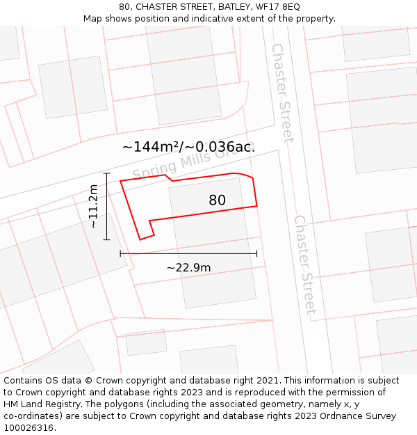 80, CHASTER STREET, BATLEY, WF17 8EQ: Plot and title map