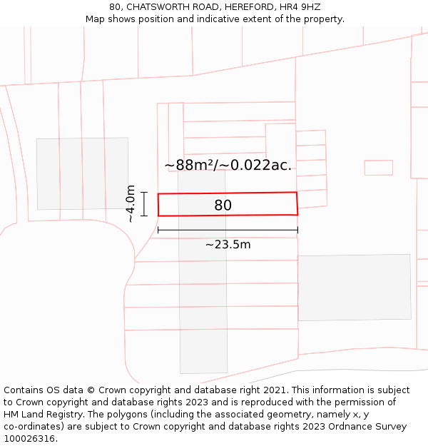 80, CHATSWORTH ROAD, HEREFORD, HR4 9HZ: Plot and title map
