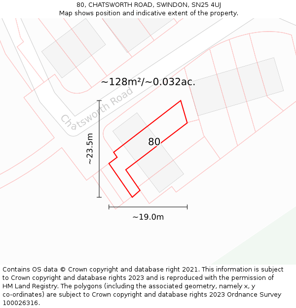 80, CHATSWORTH ROAD, SWINDON, SN25 4UJ: Plot and title map
