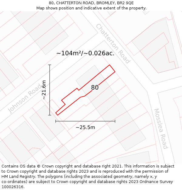 80, CHATTERTON ROAD, BROMLEY, BR2 9QE: Plot and title map