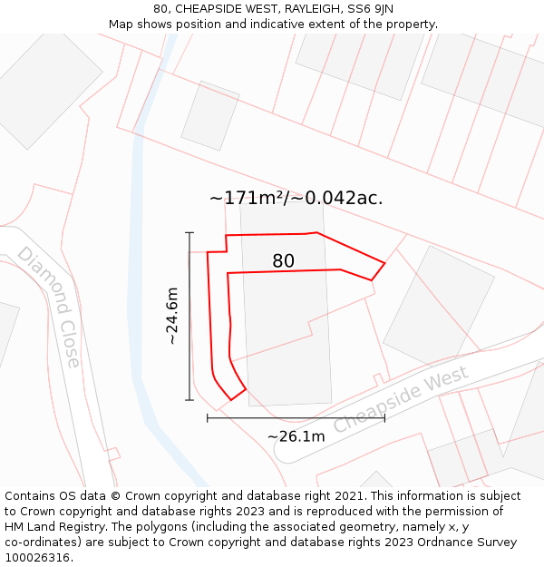 80, CHEAPSIDE WEST, RAYLEIGH, SS6 9JN: Plot and title map