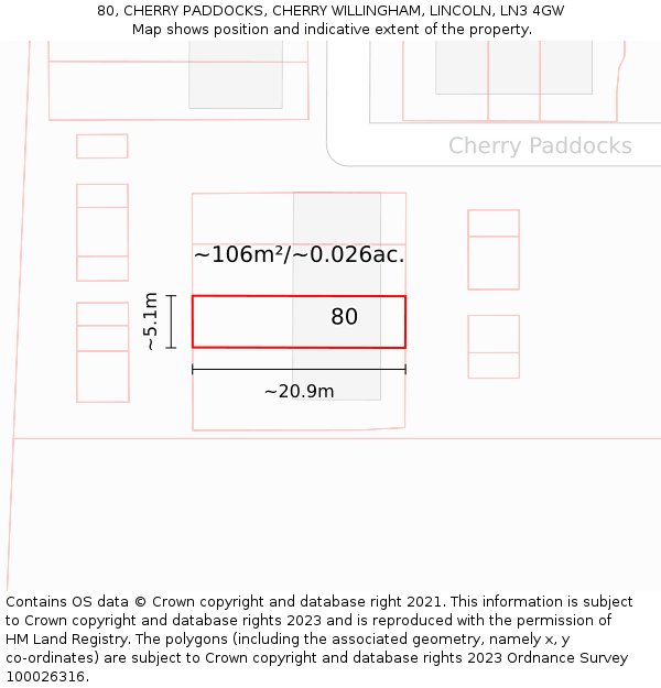 80, CHERRY PADDOCKS, CHERRY WILLINGHAM, LINCOLN, LN3 4GW: Plot and title map