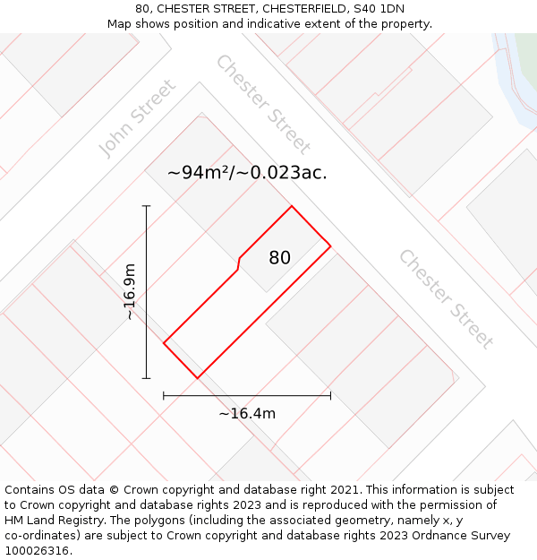 80, CHESTER STREET, CHESTERFIELD, S40 1DN: Plot and title map