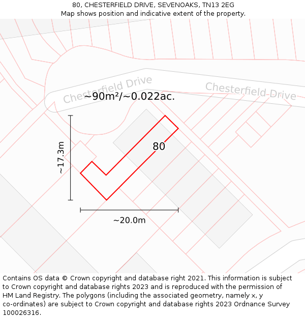 80, CHESTERFIELD DRIVE, SEVENOAKS, TN13 2EG: Plot and title map