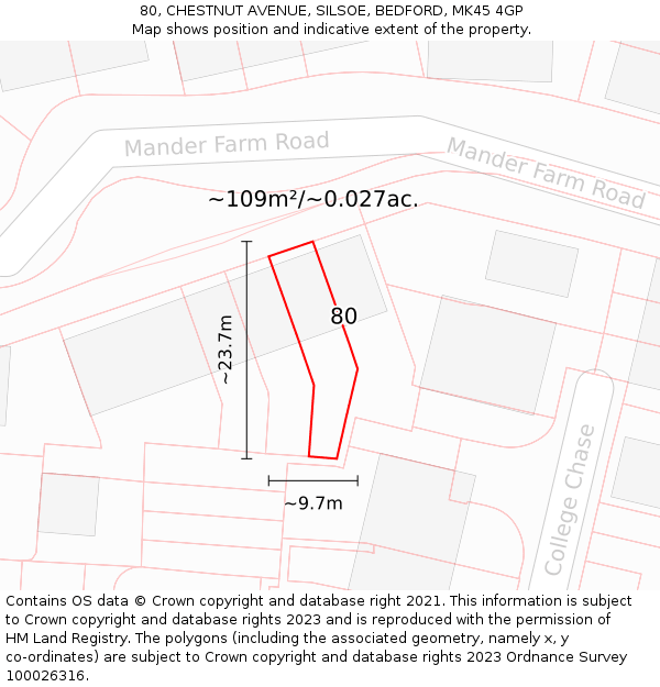 80, CHESTNUT AVENUE, SILSOE, BEDFORD, MK45 4GP: Plot and title map