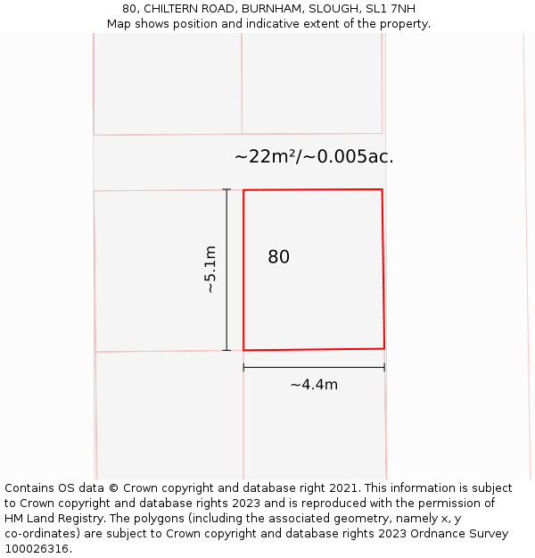 80, CHILTERN ROAD, BURNHAM, SLOUGH, SL1 7NH: Plot and title map