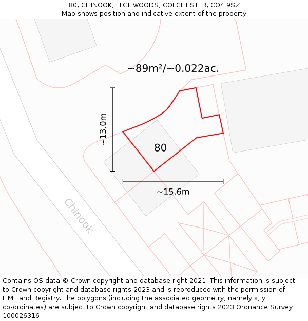 80, CHINOOK, HIGHWOODS, COLCHESTER, CO4 9SZ: Plot and title map