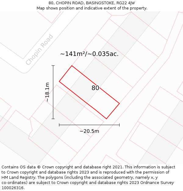 80, CHOPIN ROAD, BASINGSTOKE, RG22 4JW: Plot and title map