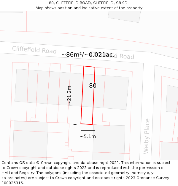 80, CLIFFEFIELD ROAD, SHEFFIELD, S8 9DL: Plot and title map