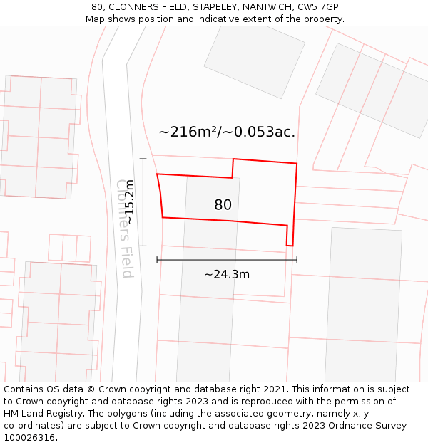 80, CLONNERS FIELD, STAPELEY, NANTWICH, CW5 7GP: Plot and title map