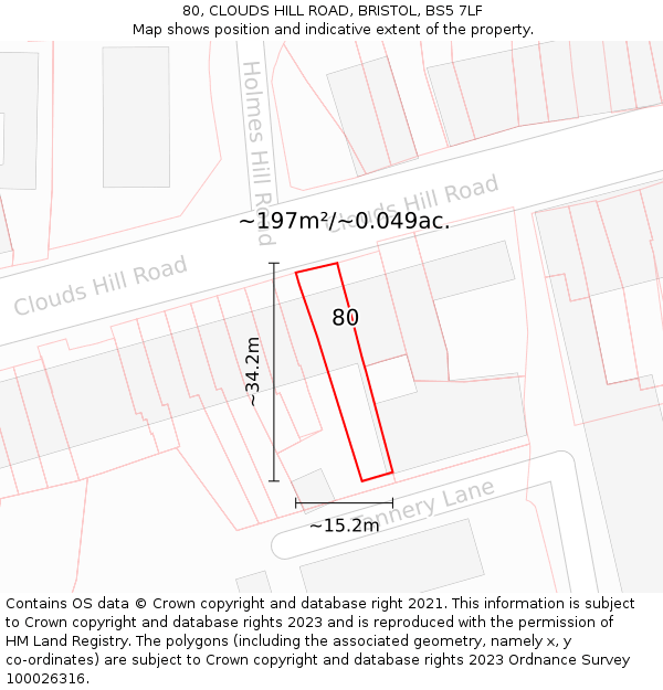 80, CLOUDS HILL ROAD, BRISTOL, BS5 7LF: Plot and title map