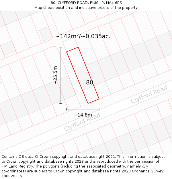 80, CLYFFORD ROAD, RUISLIP, HA4 6PS: Plot and title map