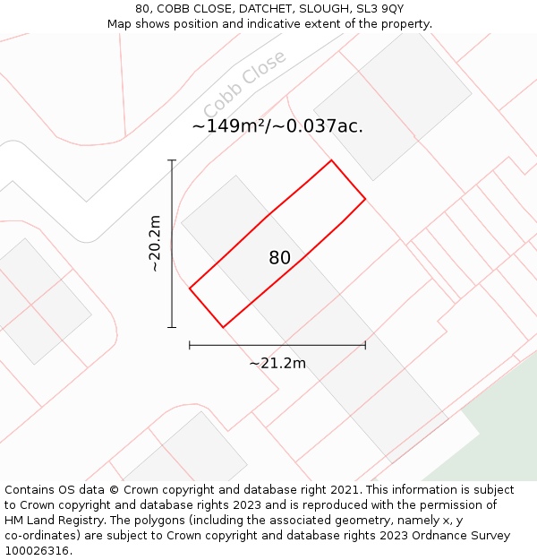 80, COBB CLOSE, DATCHET, SLOUGH, SL3 9QY: Plot and title map