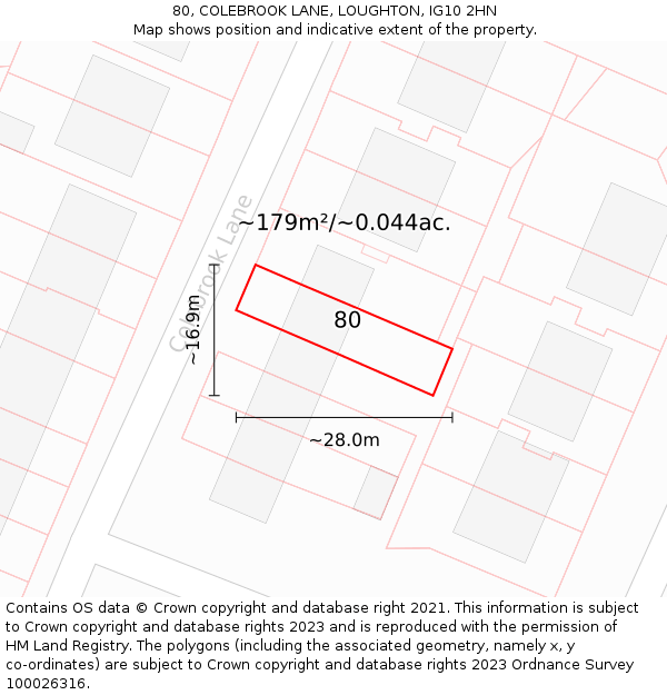 80, COLEBROOK LANE, LOUGHTON, IG10 2HN: Plot and title map