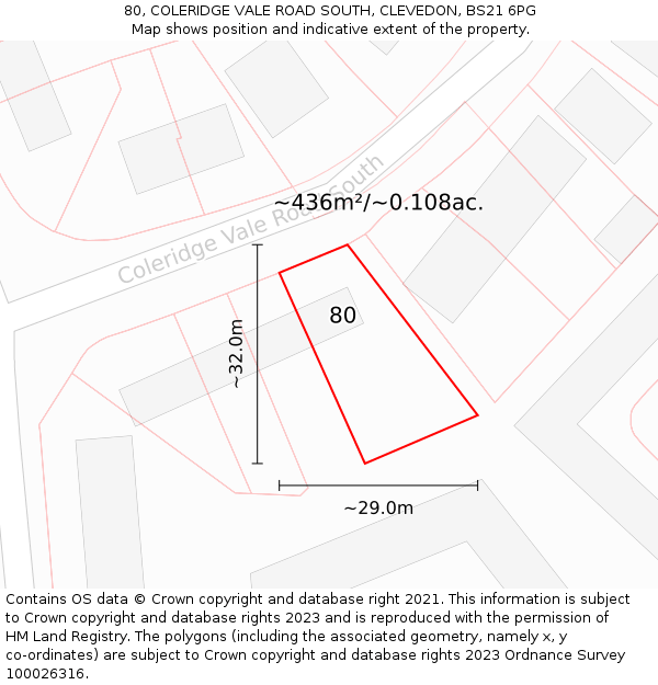 80, COLERIDGE VALE ROAD SOUTH, CLEVEDON, BS21 6PG: Plot and title map