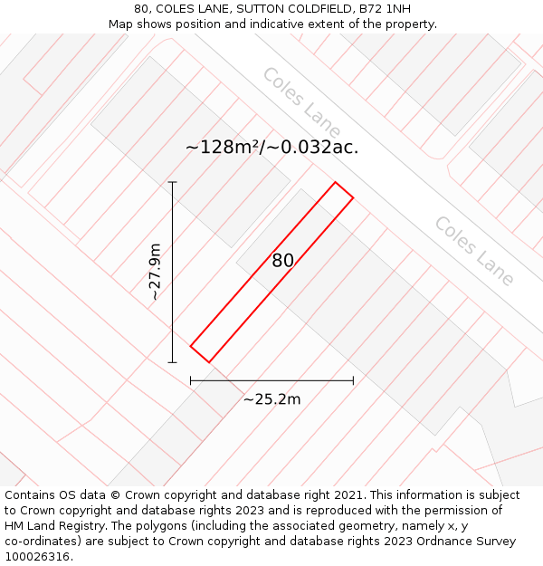 80, COLES LANE, SUTTON COLDFIELD, B72 1NH: Plot and title map