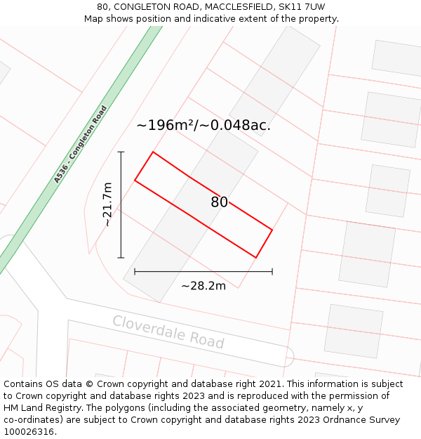 80, CONGLETON ROAD, MACCLESFIELD, SK11 7UW: Plot and title map