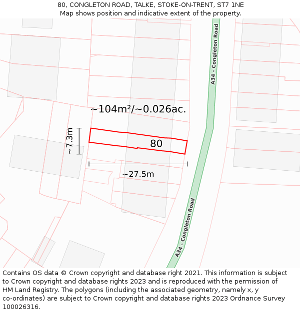 80, CONGLETON ROAD, TALKE, STOKE-ON-TRENT, ST7 1NE: Plot and title map