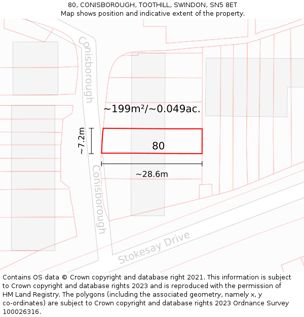 80, CONISBOROUGH, TOOTHILL, SWINDON, SN5 8ET: Plot and title map