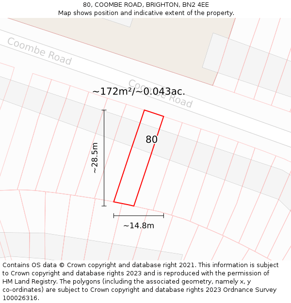 80, COOMBE ROAD, BRIGHTON, BN2 4EE: Plot and title map