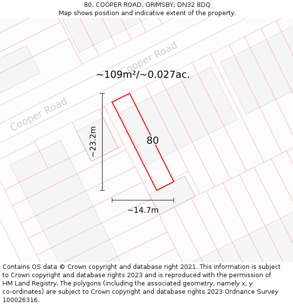 80, COOPER ROAD, GRIMSBY, DN32 8DQ: Plot and title map