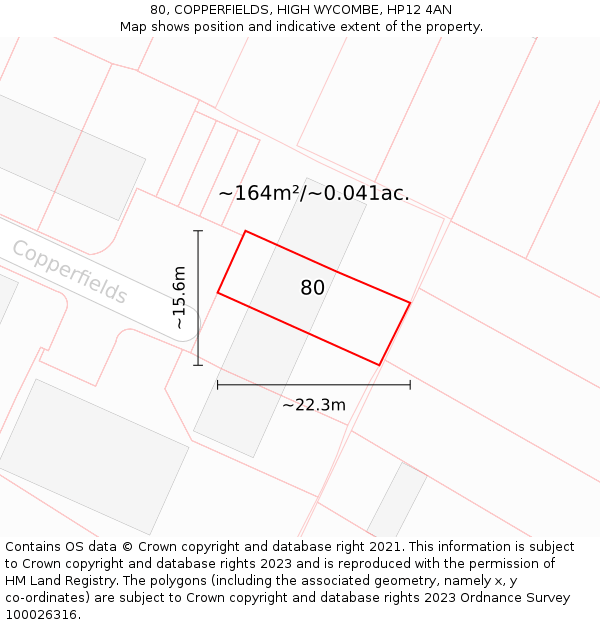 80, COPPERFIELDS, HIGH WYCOMBE, HP12 4AN: Plot and title map