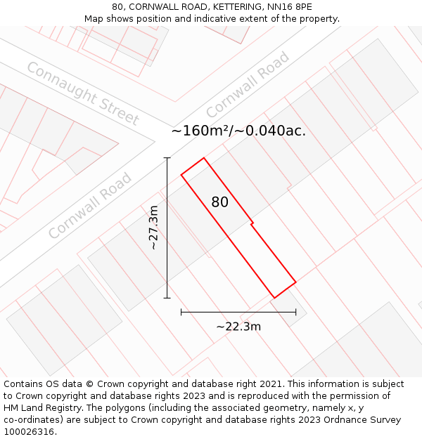 80, CORNWALL ROAD, KETTERING, NN16 8PE: Plot and title map