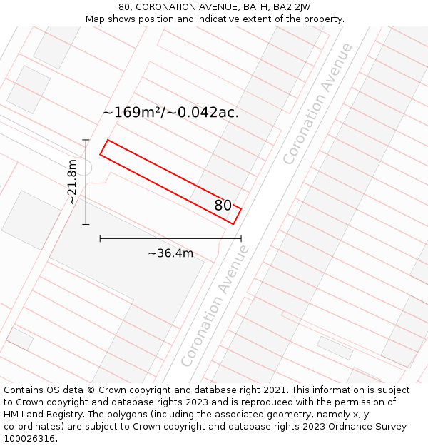 80, CORONATION AVENUE, BATH, BA2 2JW: Plot and title map