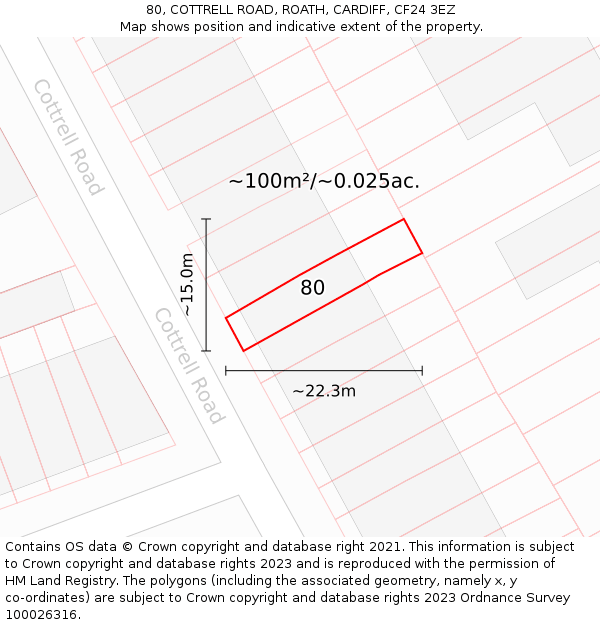 80, COTTRELL ROAD, ROATH, CARDIFF, CF24 3EZ: Plot and title map