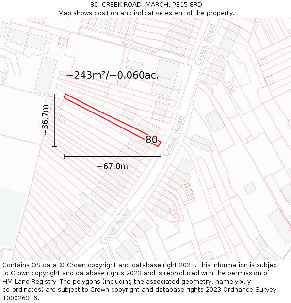 80, CREEK ROAD, MARCH, PE15 8RD: Plot and title map
