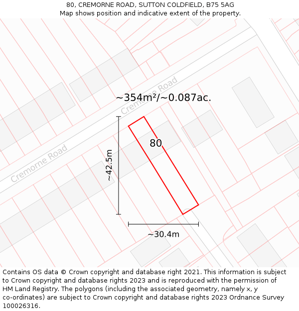 80, CREMORNE ROAD, SUTTON COLDFIELD, B75 5AG: Plot and title map