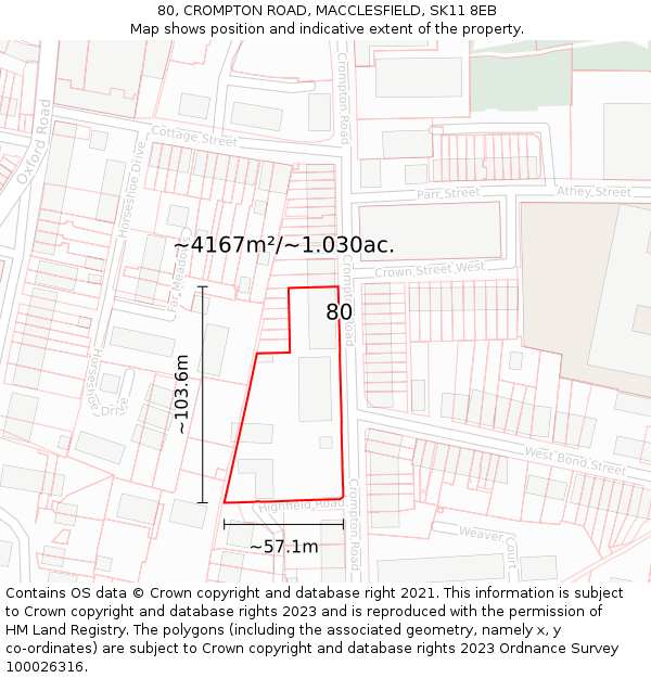 80, CROMPTON ROAD, MACCLESFIELD, SK11 8EB: Plot and title map