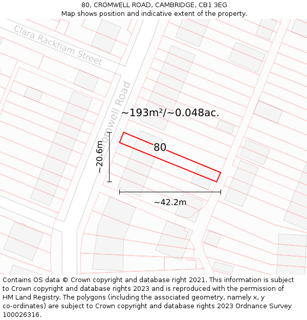 80, CROMWELL ROAD, CAMBRIDGE, CB1 3EG: Plot and title map