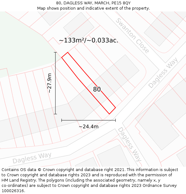 80, DAGLESS WAY, MARCH, PE15 8QY: Plot and title map